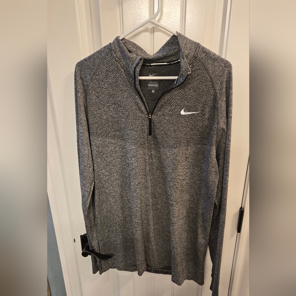 Nike Gray Dri-Fit Knit Quarter-Zip Pullover